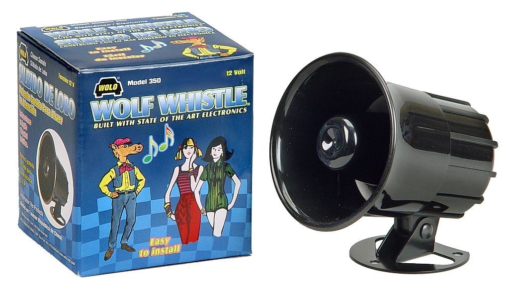 Wolo Horn, Wolf Whistle ™, Two-Tone Whistle, 105 Decibels, 12 Volt, 4 Inch X 4 Inch X 4-1/2 Inch, Black, Plastic – 350