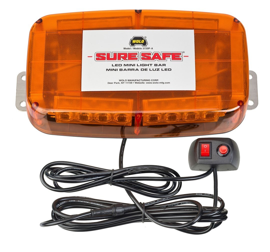 Wolo Warning Light, Sure Safe ®, 10-1/2 Inch Length X 6 Inch Width X 2-1/2 Inch Height, Mini Bar, Permanent Mount, LED, Amber Lens – 3720P-A