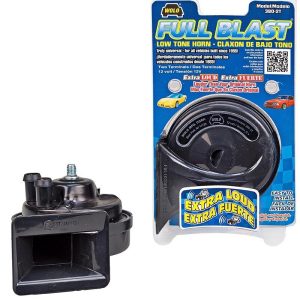 Wolo Horn, Full Blast ®, One 410 Hertz Low-Tone Horn, 116 Decibels, 12 Volt, 3-1/2 Inch Diameter, Black, Steel and Plastic – 380-2T