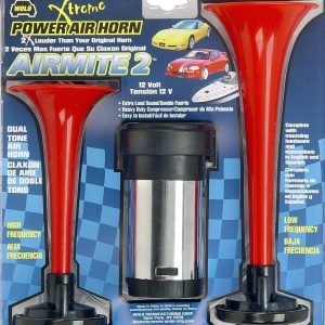 Wolo Air Horn, Airmite 2 ®, Dual Tone, Round Trumpet, Longest Trumpet 8-1/2 Inch, Polished, Red, Plastic – 400