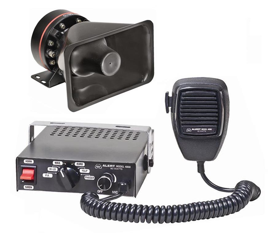 Wolo Siren, Alert ™, 12 Volt/ 80 Watts, Wail/ Yelp/ Air Horn/ Public Address System, Black – 4000-2