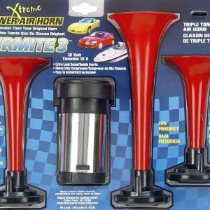 Wolo Air Horn, Airmite 3 ®, Triple Tone, Round Trumpet, Longest Trumpet 8-1/2 Inch, Polished, Red, Plastic – 405