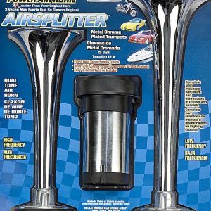 Wolo Air Horn, Airsplitter ®, Dual Tone, Round Trumpet, Longest Trumpet 9-1/4 Inch, Chrome Plated, Silver, Steel – 415