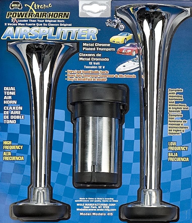 Wolo Air Horn, Airsplitter ®, Dual Tone, Round Trumpet, Longest Trumpet 9-1/4 Inch, Chrome Plated, Silver, Steel – 415