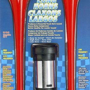 Wolo Air Horn, Long Horns ®, Dual Tone, Round Trumpet, Short Trumpet 11-5/8 Inch/ Long Trumpet 12-1/4 Inch, Polished, Red, Plastic – 417