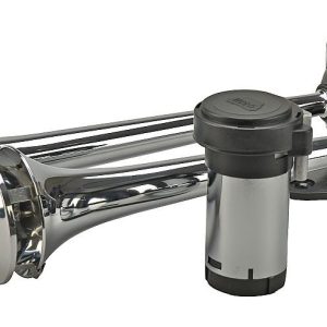 Wolo Air Horn, Powerhouse ®, Dual Tone, Round Trumpet, Longest Trumpet 14 Inch, Chrome Plated, Silver, Steel – 418