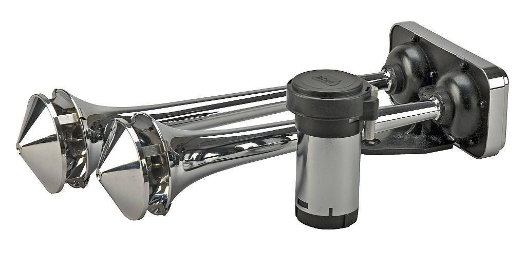 Wolo Air Horn, Powerhouse ®, Dual Tone, Round Trumpet, Longest Trumpet 14 Inch, Chrome Plated, Silver, Steel – 418
