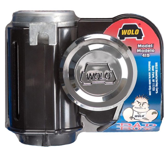 Wolo Air Horn, Bad Boy ™, Dual Tone, One Piece Compact Air Horn, 4-1/2 Inch X 2-1/2 Inch X 4-1/2 Inch, Chrome Plated Diaphragm Cover – 419