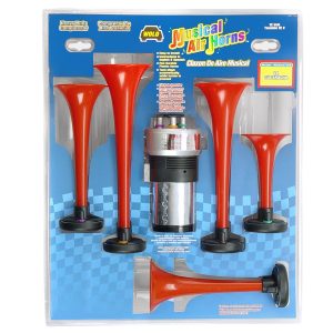 Wolo Air Horn, Musical Air Horns ™, Wedding March, Round Trumpet, Longest Trumpet 10-1/2 Inch/ Shortest Trumpet 5-1/2 Inch, Polished, Red – 420