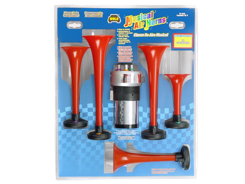Wolo Air Horn, Musical Air Horns ™, Wedding March, Round Trumpet, Longest Trumpet 10-1/2 Inch/ Shortest Trumpet 5-1/2 Inch, Polished, Red – 420