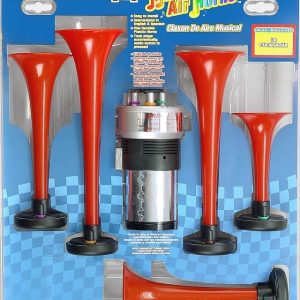 Wolo Air Horn, Musical Air Horns ™, La Cucaracha, Round Trumpet, Longest Trumpet 10-1/2 Inch/ Shortest Trumpet 5-1/2 Inch, Polished, Red – 425
