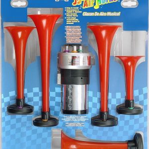 Wolo Air Horn, Musical Air Horns ™, Dixieland, Round Trumpet, Longest Trumpet 10-1/2 Inch/ Shortest Trumpet 5-1/2 Inch, Polished, Red, Plastic – 430