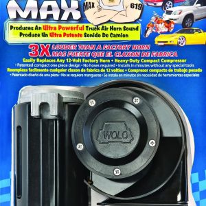 Wolo Air Horn, Big Bad Max ™, Triple Tone, 5-3/4 Inch Length X 3-1/2 Inch Width X 4-5/8 Inch Height, Black, ABS Plastic, With 30 Amp Relay – 619