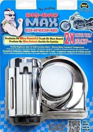 Wolo Air Horn, Big Bad Max ®, 5-3/4 Inch Length X 3-1/2 Inch Width X 4-5/8 Inch Height, Chrome Plated – 719