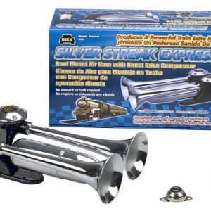 Wolo Air Horn, Silver Streak Express ®, Train Horn Sound, Round Trumpet, Longest Trumpet 14-1/2 Inch, Chrome Plated, Steel – 836