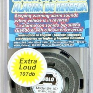 Wolo Backup Alarm, Heavy Duty, Beep Beep Sound, 107 Decibels, 12-48 Volts, Black, Plastic, Waterproof, Bolt-On Mounting – BA-107