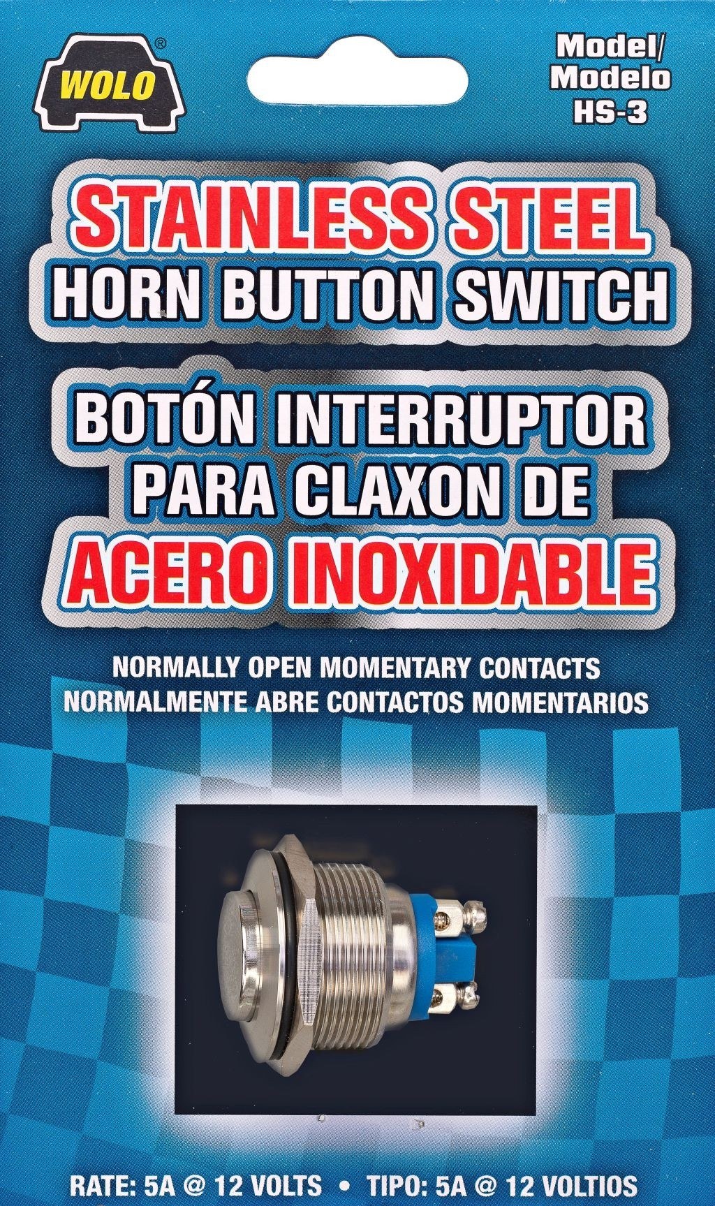 Wolo Horn Button, Universal 7/8 Inch Diameter, Flush Mounting, 12 Volts, Stainless Steel – HS-3