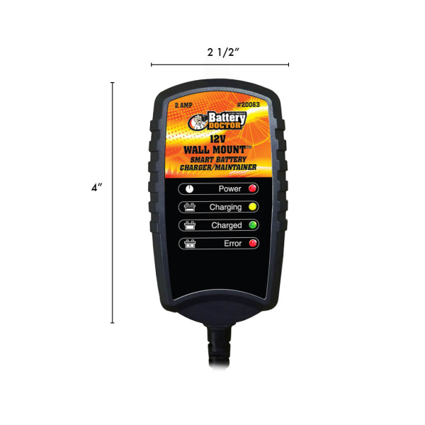 WirthCo Battery Charger, Battery Doc ® Wall Mount ™, For 12 Volt Batteries, Automatic Charger and Maintainer, 2 Amp Charging Current – 20063