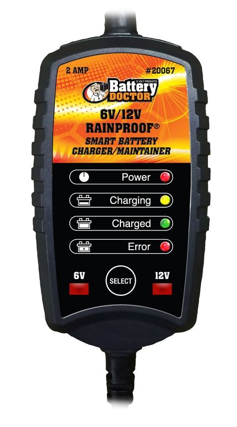WirthCo Battery Charger, Battery Doc ® Rainproof ®, For 6 Volt/ 12 Volt Batteries, Automatic Charger and Maintainer, 2 Amp Charging Current – 20067