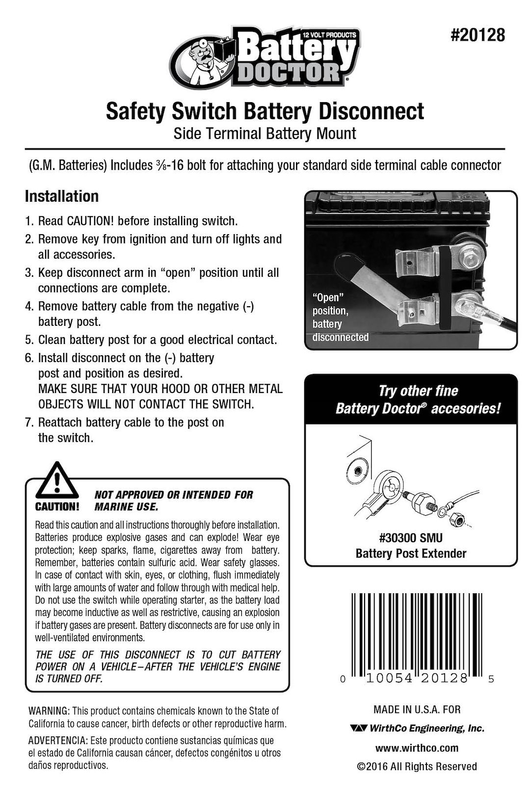 WirthCo Battery Disconnect Switch, Battery Doctor ®, Knife Blade Switch, 250 Ampere, Negative Side Battery Terminal Mount – 20128
