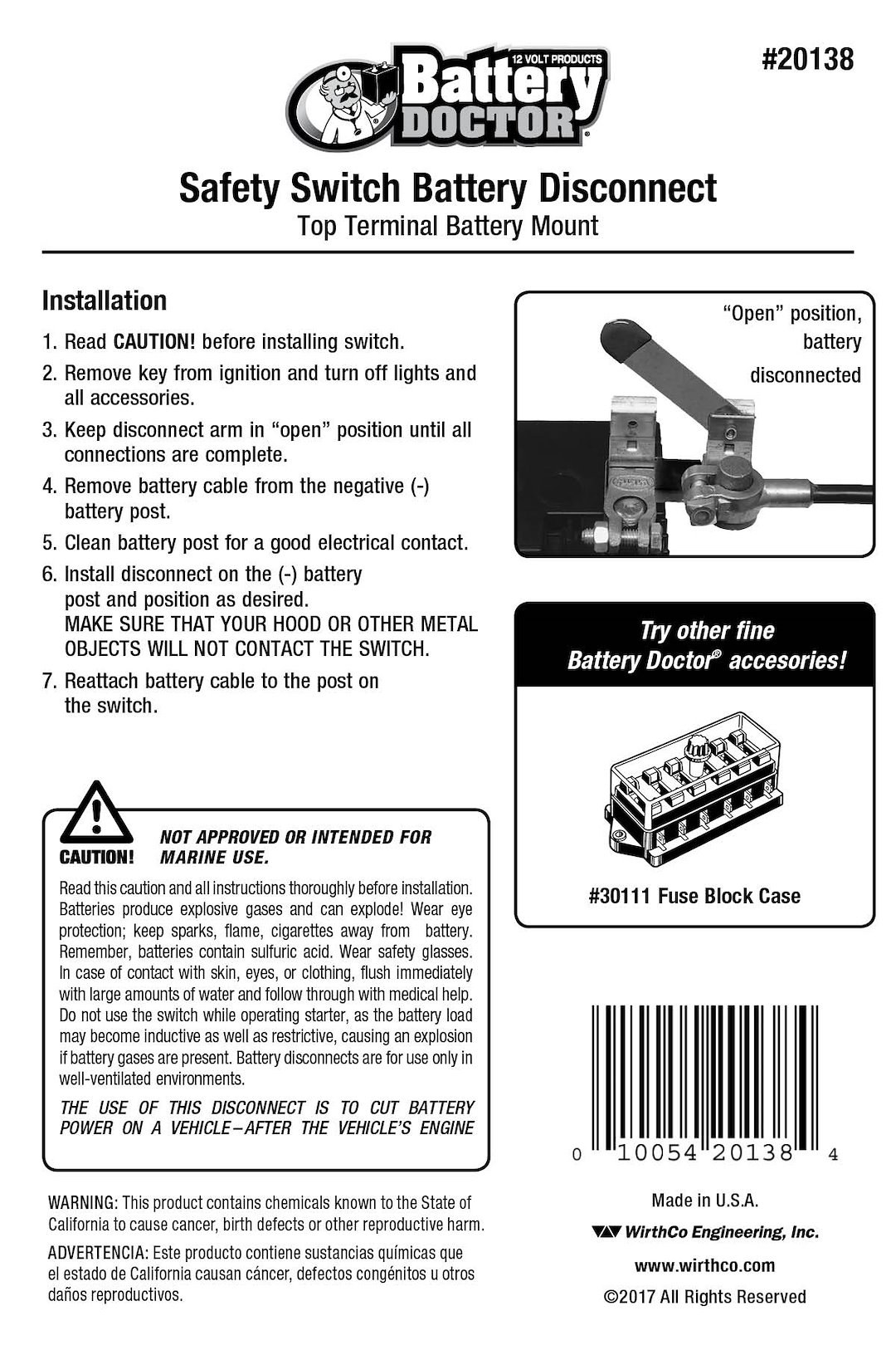 WirthCo Battery Disconnect Switch, Battery Doctor ®, Knife Blade Switch, 250 Ampere – 20138