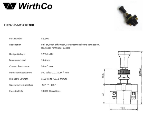 WirthCo Multi Purpose Switch, 16 Ampere, Pull on/ Push Off – 20300