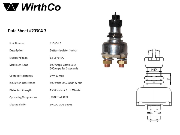 WirthCo Battery Disconnect Switch, 12 Volt, Rotary Switch, 100 Ampere – 20304