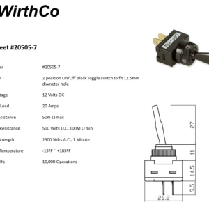 WirthCo Multi Purpose Switch, 20 Ampere, Automotive Interrupter Toggle, Non-Lighted, Black – 20505