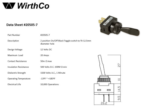 WirthCo Multi Purpose Switch, 20 Ampere, Automotive Interrupter Toggle, Non-Lighted, Black – 20505