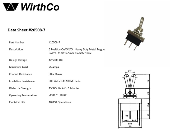 WirthCo Multi Purpose Switch, 12 Volt, 20 Ampere, 3 Position Automotive Interrupter Toggle, Non-Lighted, Black – 20508