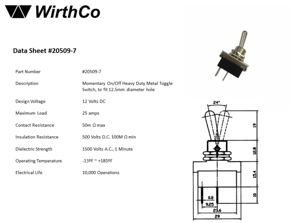 WirthCo Multi Purpose Switch, 25 Ampere, Momentary Toggle – 20509