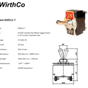 WirthCo Multi Purpose Switch, 12 Volt, 20 Ampere, On/Off Metal Toggle, With Screw Terminal – 20511