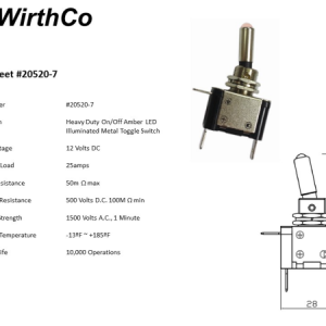 WirthCo Multi Purpose Switch, 25 Ampere, Toggle, LED, Amber – 20520