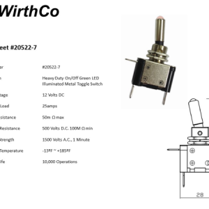 WirthCo Multi Purpose Switch, 25 Ampere, Toggle, LED, Green – 20522