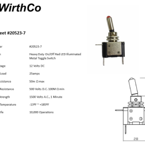 WirthCo Multi Purpose Switch, 25 Ampere, Toggle, LED, Red – 20523
