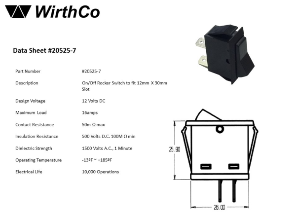 WirthCo Multi Purpose Switch, 16 Ampere, Rocker, Black – 20525