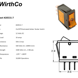 WirthCo Multi Purpose Switch, 12 Volt, 20 Ampere, Rocker, Illuminated, Yellow – 20531