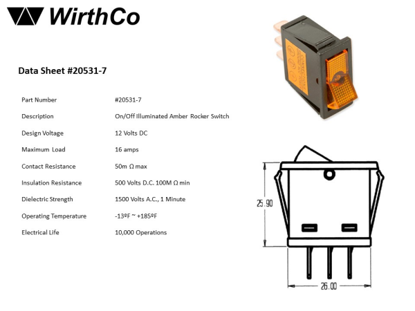WirthCo Multi Purpose Switch, 12 Volt, 20 Ampere, Rocker, Illuminated, Yellow – 20531
