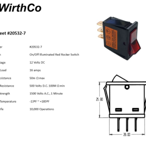WirthCo Multi Purpose Switch, 20 Ampere, Rocker, Illuminated, Red – 20532
