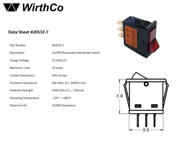 WirthCo Multi Purpose Switch, 20 Ampere, Rocker, Illuminated, Red – 20532
