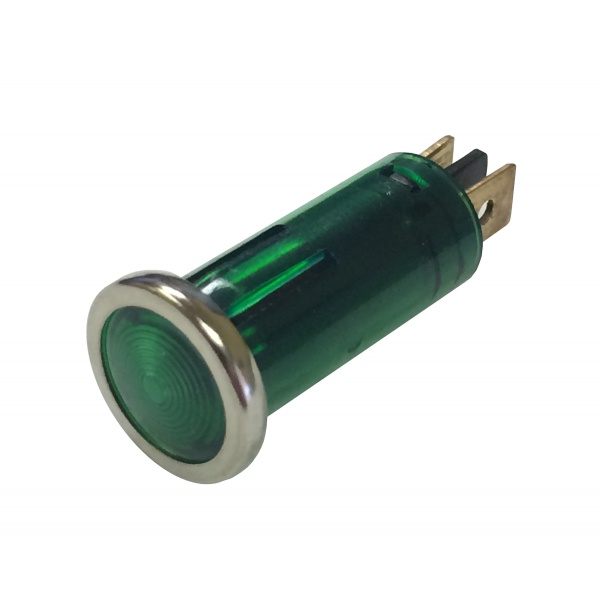 WirthCo Multi Purpose Light, 12 Volt, 1/2 Inch Round, Green, Chrome Plated Bezel, With Lucar Terminals – 20542