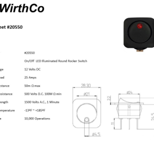 WirthCo Multi Purpose Switch, 20 Ampere, Rocker, LED, Red Lens – 20550