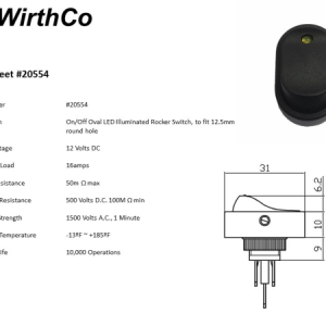 WirthCo Multi Purpose Switch, 16 Ampere, Rocker, Oval, LED, Amber – 20554