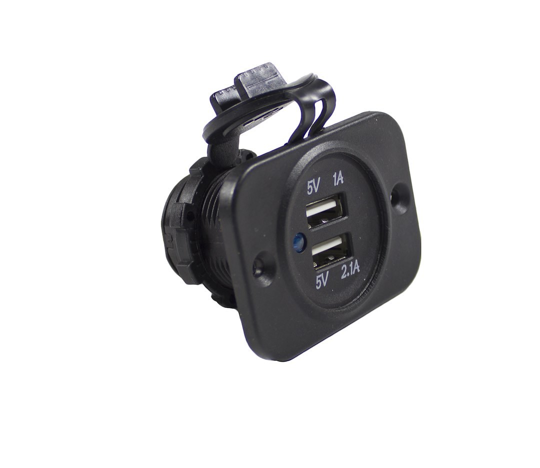 WirthCo USB Outlet, With Dual USB – 5 Volt 1 Amp and 2.1 Amp Port/ Weatherproof Cover/ Indicator Light/ Panel and Hardware – 20601