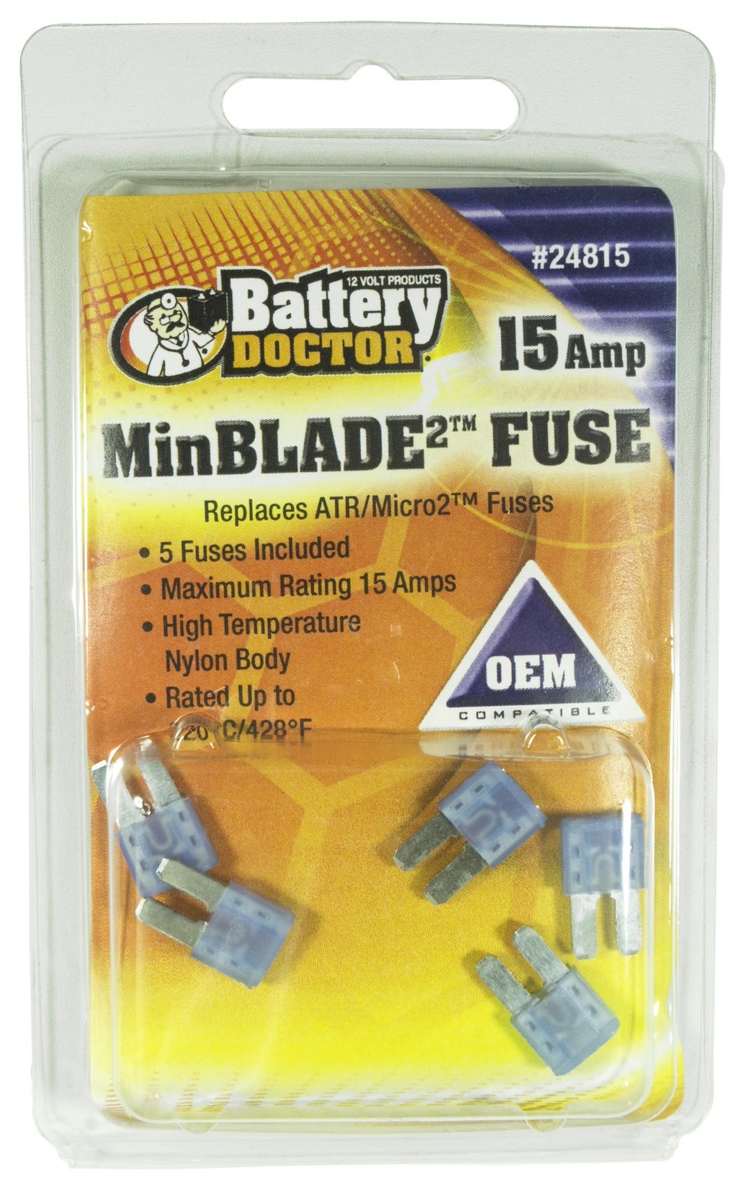 WirthCo Fuse, MinBlade2 ™, 15 Amp, Blue, 5 Per Pack – 24815
