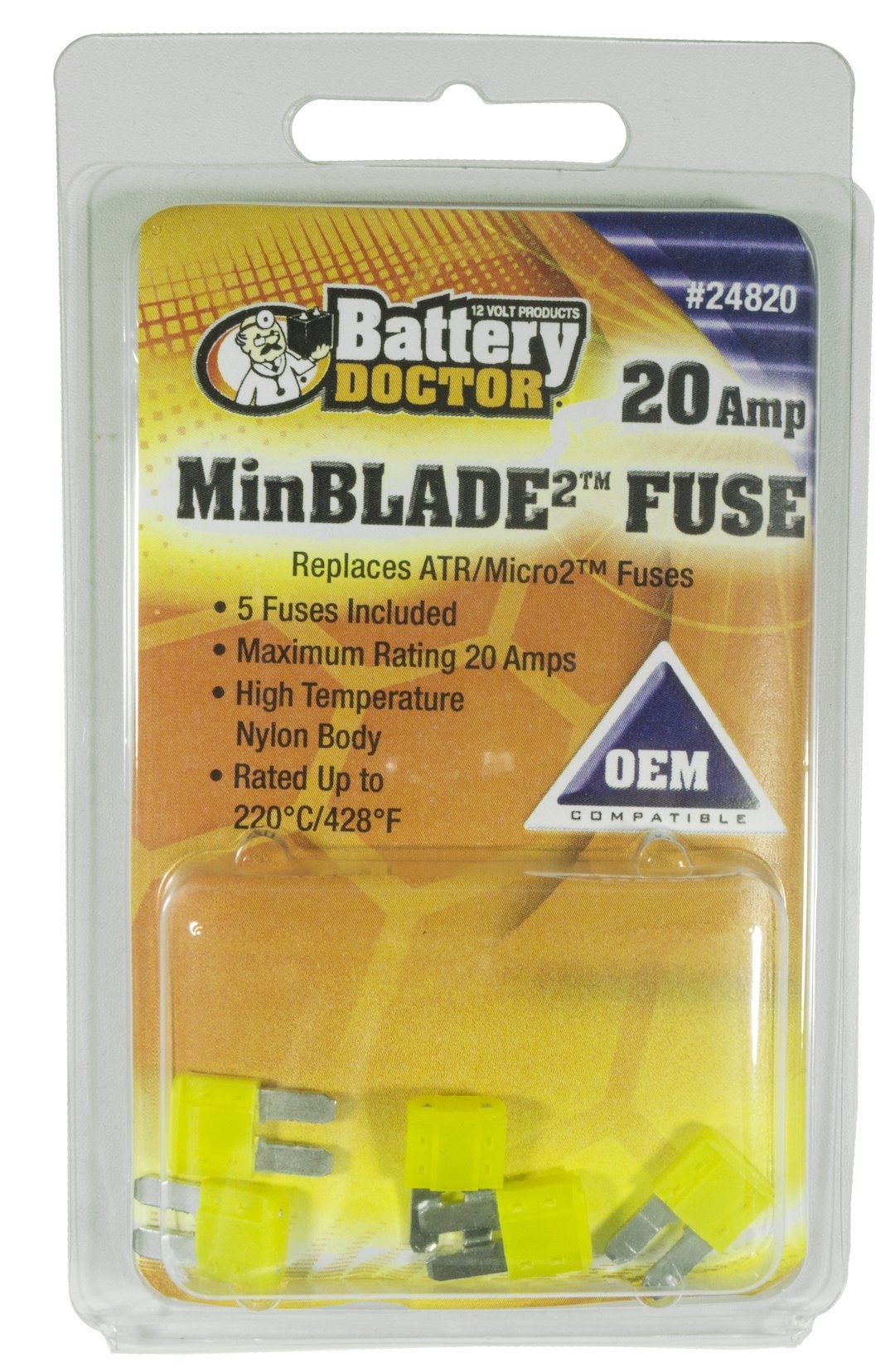 WirthCo Fuse, MinBlade2 ™, 20 Amp, Yellow, 5 Per Pack – 24820