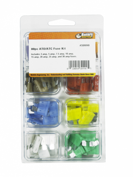 WirthCo Fuse Assortment, Ato/Atc Fuse, With Ten Each of 3 Amp/ 5 Amp/ 7.5 Amp/ 10 Amp/ 15 Amp/ 20 Amp/ 25 Amp/ 30 Amp, Total of 80 Pieces – 30990