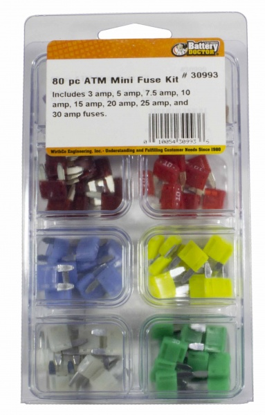 WirthCo Fuse Assortment, Atm Mini Fuse, With Ten Each of 3 Amp/ 5 Amp/ 7.5 Amp/ 10 Amp/ 15 Amp/ 20 Amp/ 25 Amp/ 30 Amp, Total of 80 Pieces – 30993