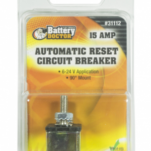 WirthCo Circuit Breaker, 15 Amp, Fits 6 to 24 Volt Application, Automatic Reset, Single, Stud Mounted with Right Angle Bracket – 31112