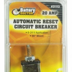 WirthCo Circuit Breaker, 20 Amp, Fits 6 to 24 Volt Application, Automatic Reset, Single, Stud Mounted with Right Angle Bracket – 31113